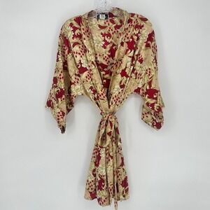 Kristine Tyler Intimates Red Floral Slip & Robe Lingerie Set Medium